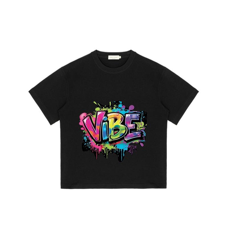 Black T Shirt with Colorful Vibe Graffiti Print for Casual Wear
