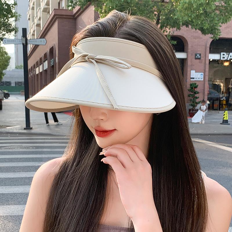 Sweet bow strap sunscreen hat women's summer cycling big eaves ice silk anti-ultraviolet sunshade empty top hat