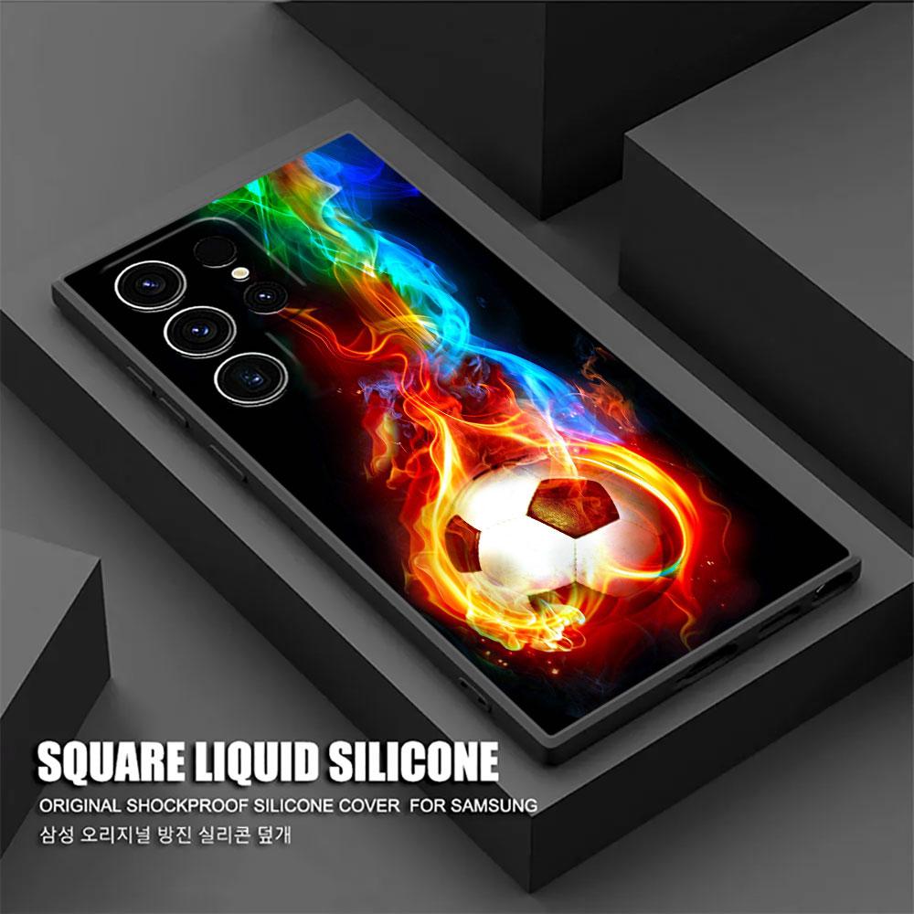 Fire Football Soccer Ball S26Ultra Case For Samsung Galaxy S26 S25 S24 S23 S20 S21 FE S22 Ultra Plus 5G Cases Soft Phone Cover