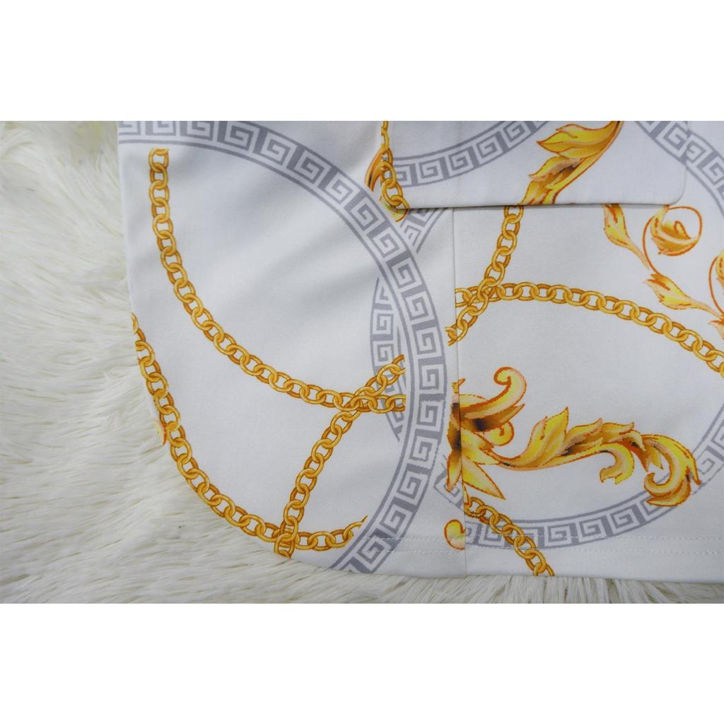 K10602 Women's Fashion Notched Collar Long Sleeve Printed Suit Two-Piece Set