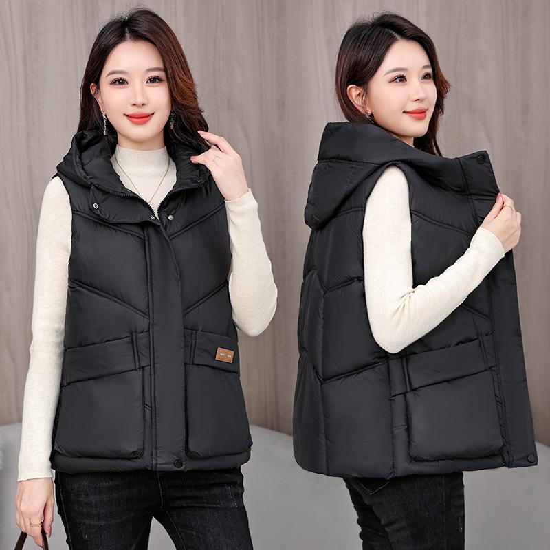 New Winter Cotton Vest Hooded Versatile Short Cotton Waistcoat Loose Western Style Slim Coat