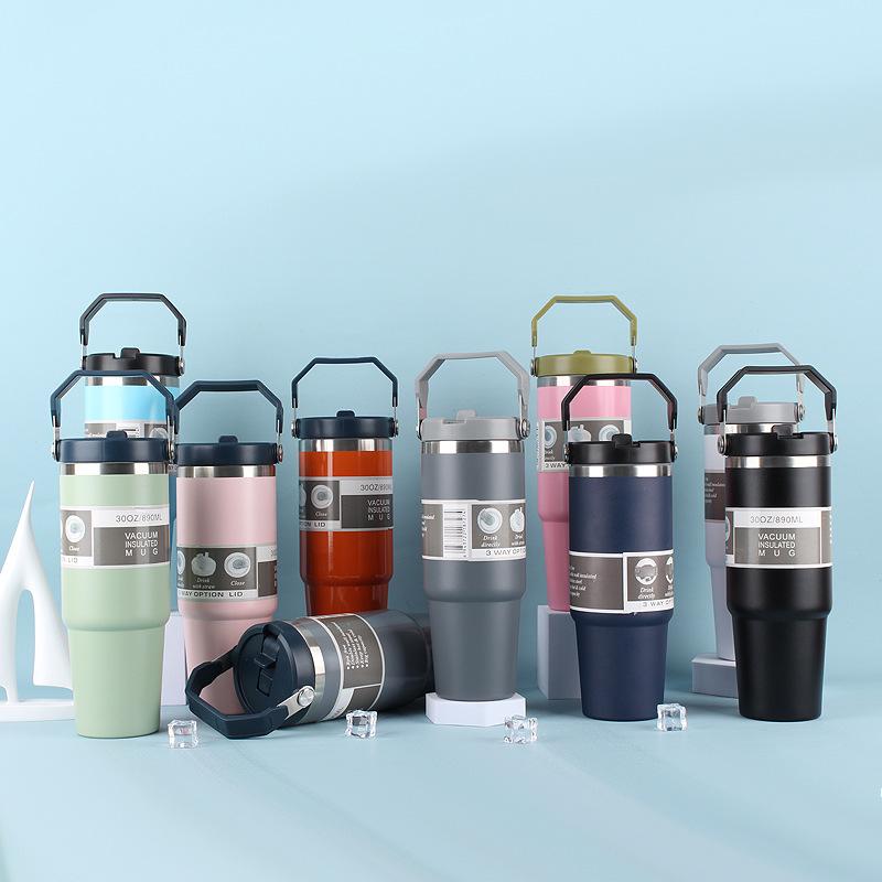600/890ML Stainless Steel Thermos Mug With Straw Keeps Cold and Heat Thermal Mug  Car Insulated Flask Water Tumbler for Outdoor