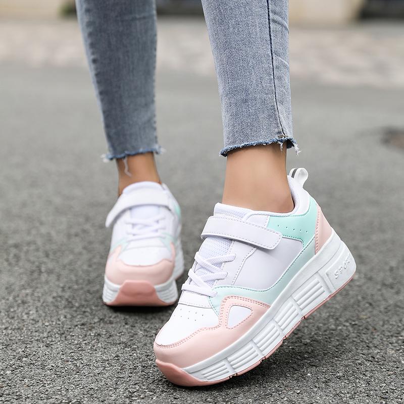 Boy's Plus Size Fashionable Thick Soled Roller Skates Girl's Wheeled Sports Shoes Outdoor Sneaker