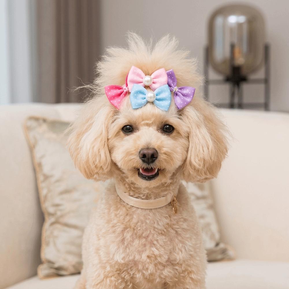 20pcs Elastic Band Pet Pearl Hair Ties Polka Dot Pattern Dog Bow Hair Bands  Daily Decoration