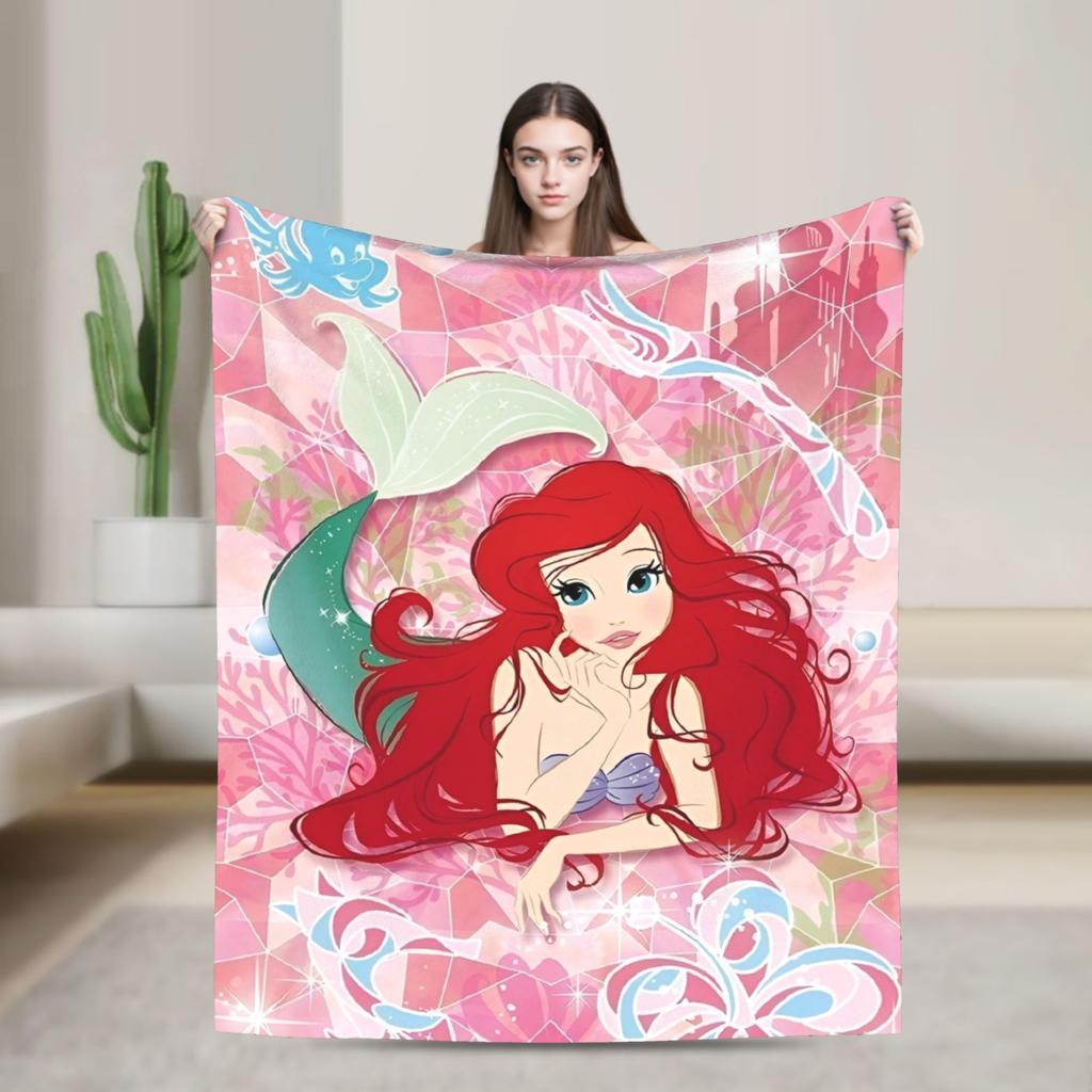 Little Mermaid Cartoon Princess Blanket Fleece Spring Autumn Portable Super Soft Throw Blanket for Sofa Outdoor Rug Piece
