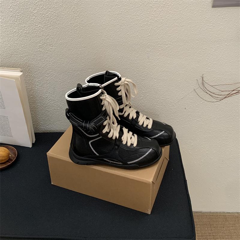 2025 Trendy Retro Color Matching Straps Side Zipper Hunting Outfit Dexun Martin Boots Small Medium Boxing Boots