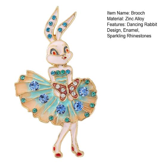 Enamel Brooch Sparkling Rhinestones Inlaid Dancing Rabbit Design Pin Fairy Tale Inspired Jewelry Suits Sweaters Coats Accessories