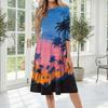 Women's Casual Mid-Length Dress Crew Neck Hawaiian Print Relaxed Fit Three Quarter Sleeve Summer Dress