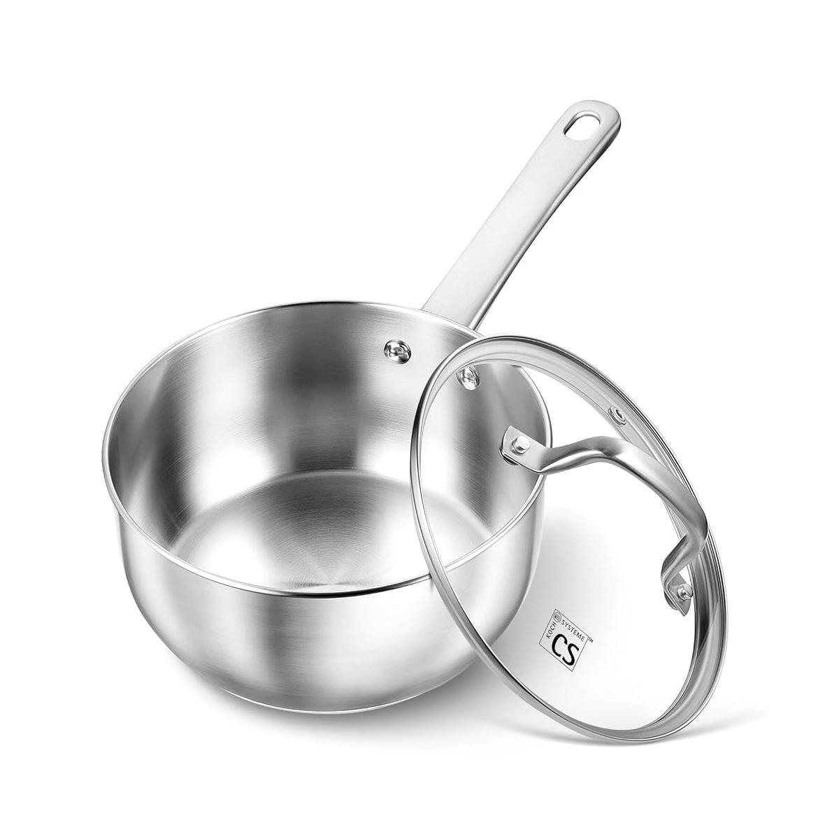 MICHELANGELO SStainless Steel Saucepan, 1 Quart Stainless Steel Sauce Pan with Lid, 1 Quart Saucepan with Lid, Premium Steel Pot