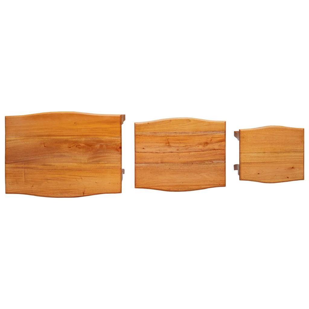 Nesting Side Tables Set 3 pcs Natural Solid Mahogany Wood