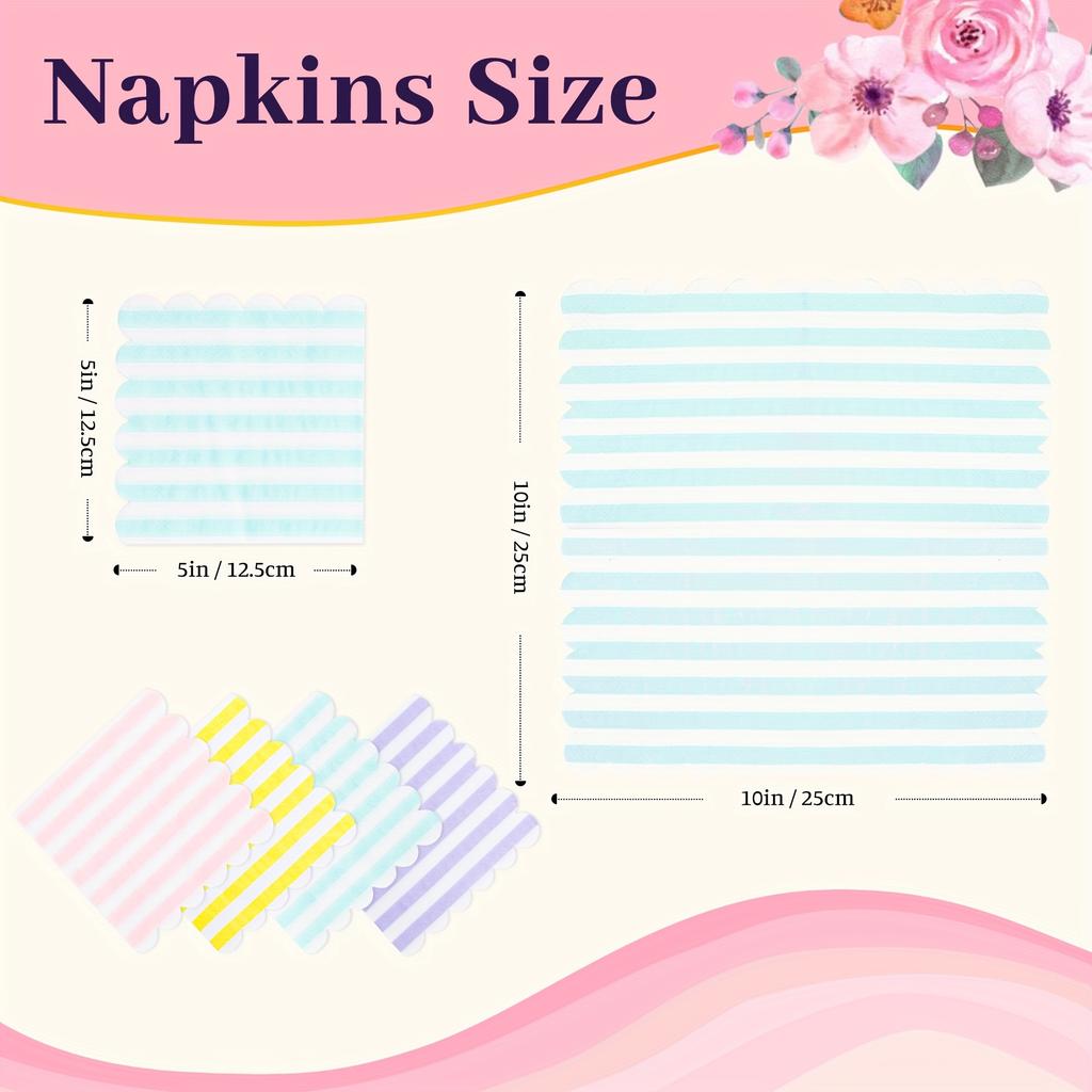 Stripe Napkins Cocktail Napkins with Scalloped Edges Dinner Napkins Disposable Thick Paper for Wedding Dinner Birthday Party