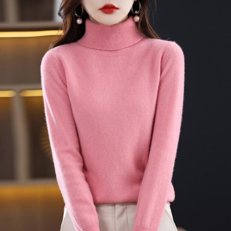 Women's High Neck Wool Sweater - 100% Pure Cashmere Knit, Autumn/Winter Style