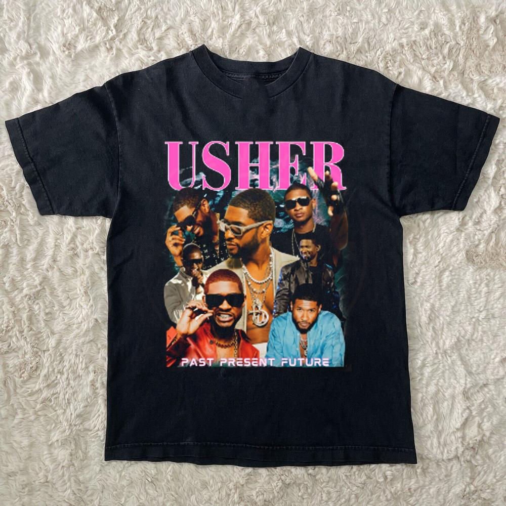 Usher Past Present Future Tour Short Sleeve Cotton Black All Size Shirt S