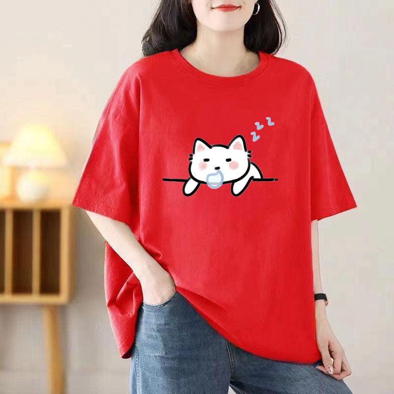 Ladies Summer Popular Short-sleeved T-shirt Cotton Breathable Loose Top Printed T-shirt Casual