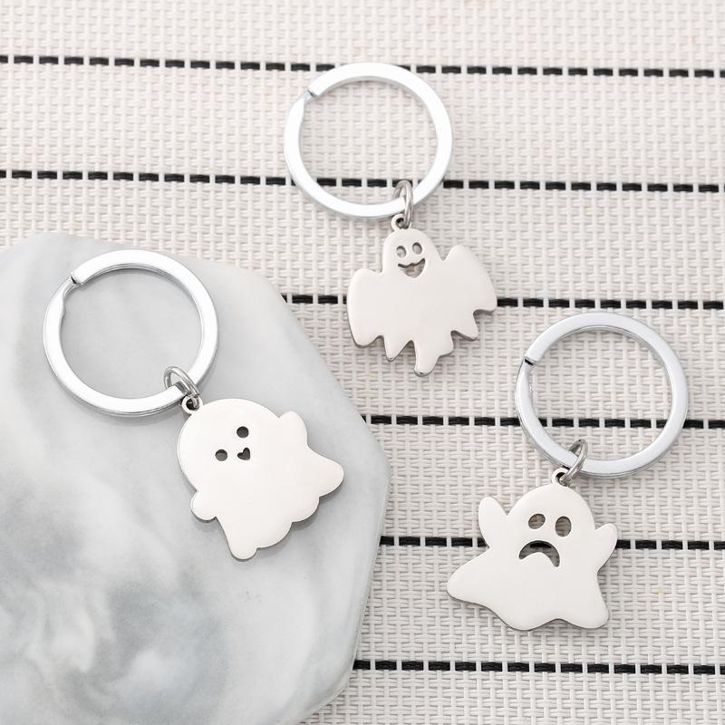 Cute Ghost Stainless Steel Keychain Cartoon Halloween Style Fashion Best Friend Pendant Practical Student Gift