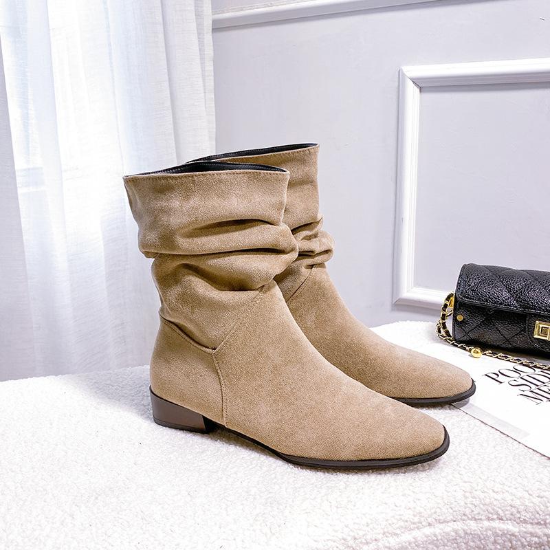 

Pile boots women s 2025 autumn new pointed low heel medium tube retro knight boots suede sleeve long tube boots tide 35