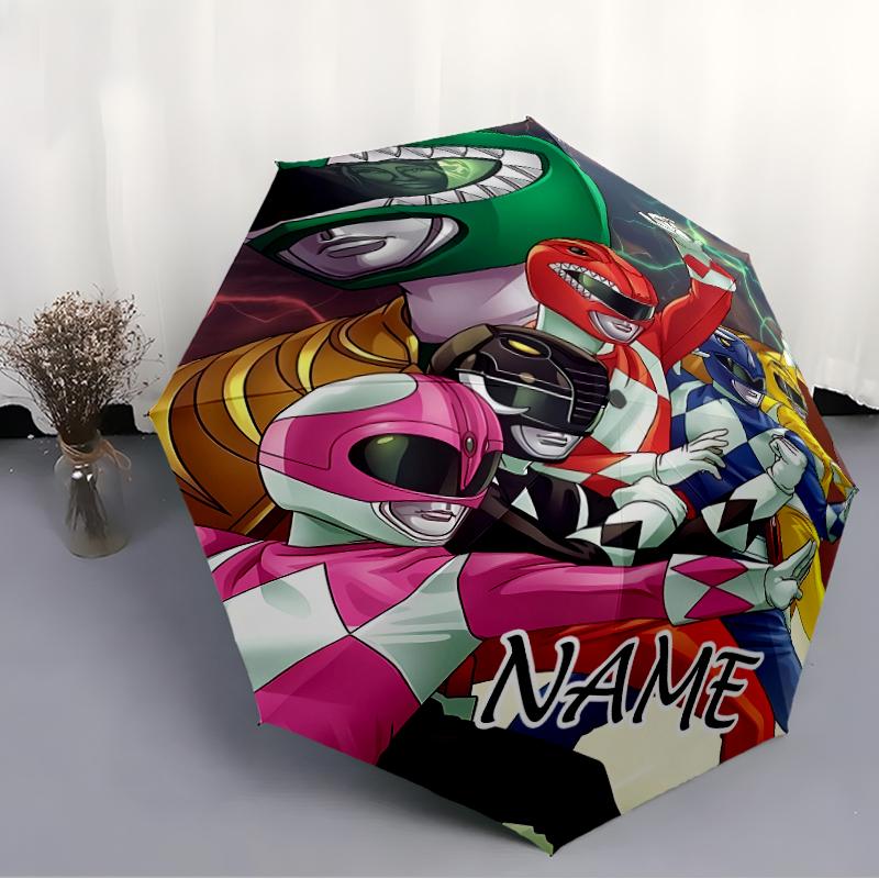 Personalized Name Mighty Morphin Power Rangers Print Umbrella - Automatic Open/Close, Eight-Rib Durable Frame, Automatic Folding Umbrella