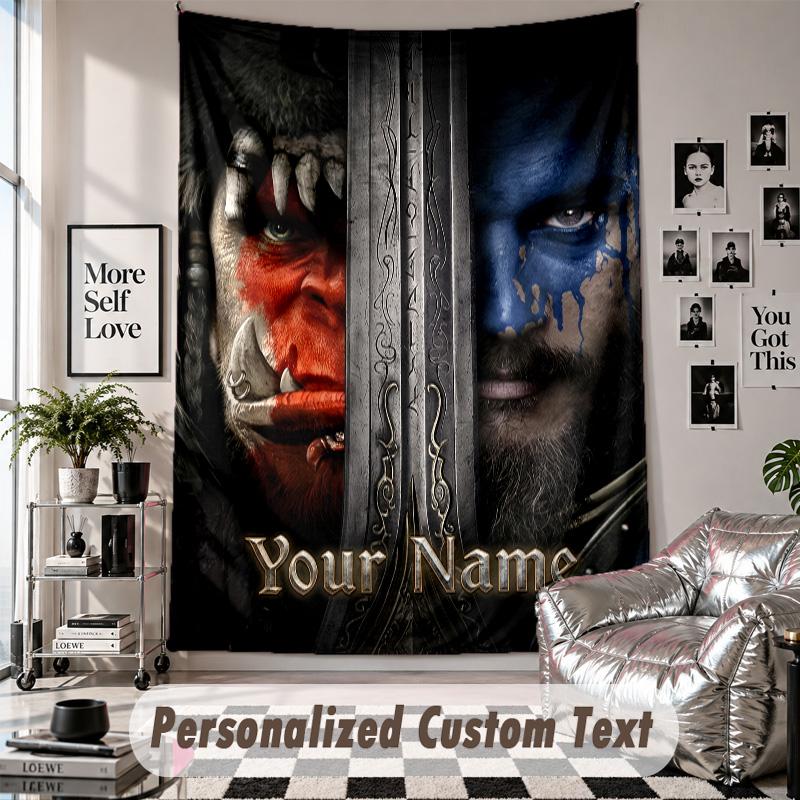 Custom Tapestry Wall Hanging, World of Warcraft Personalized Name Text Home Wall Decor