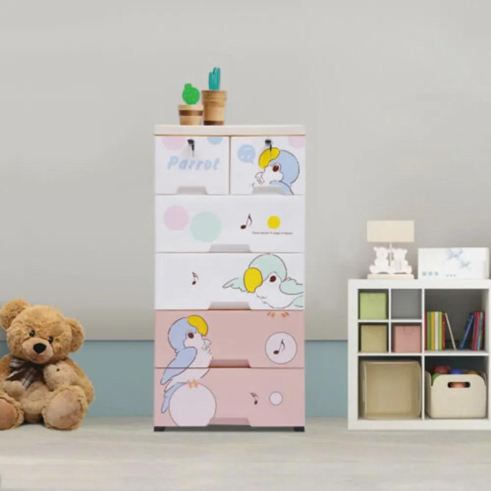 

Bymaocar 5-слойные разноцветные ящики Мультяшный комод Органайзер для хранения Шкаф Пластиковый Отдельно стоящий 6 ящиков с замком и колесами розовый