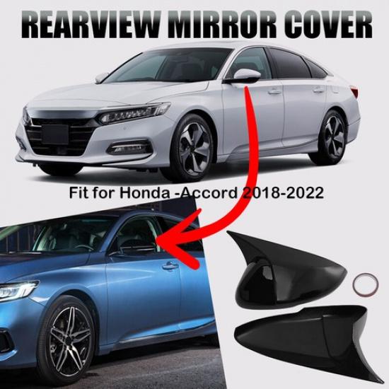 Fits Honda Accord 2018-2021 2pc Glossy Black Ox Horn Rear View Mirror Cover Trim