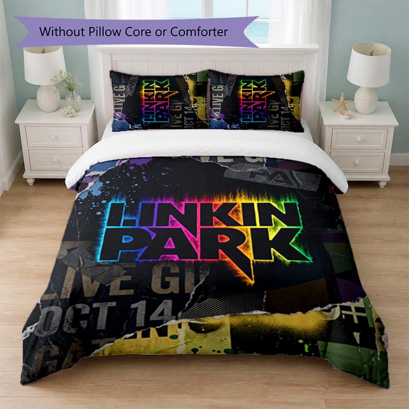 Set Biancheria da Letto 3 Pezzi Stampa Linkin Park Copripiumino con Due Federe Biancheria da Letto Morbida per Camera da Letto Domestica