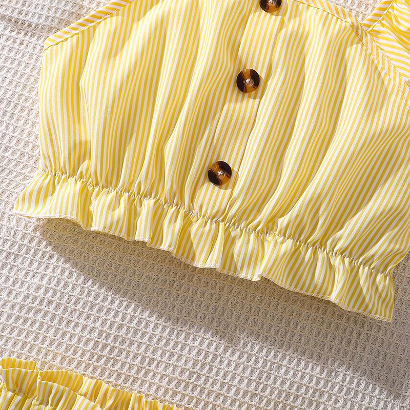 Zomerse Gestreepte Camisole & Short Set voor Meisjes in Japanse Stijl (Groot Kind) – Collectie 2025