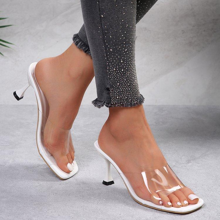 

Босоножки на высоком каблуке прозрачные шлепанцы стилет женские 35 белый