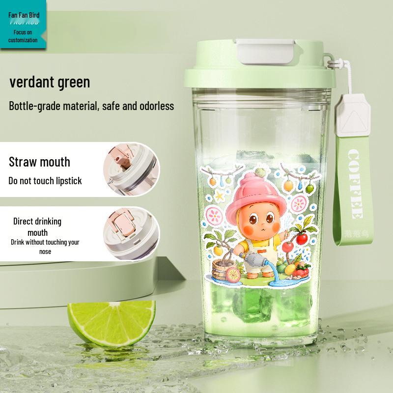 

Star People Large Simple Lily Straw Water Cup - High Capacity Plastic Coffee Cup for Girls 500ML