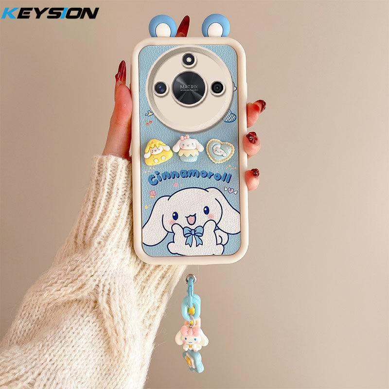 

Чехол KEYSION Cute Ear 3D Cartoon для HONOR X9c Smart 5G с браслетом, мягкий силиконовый противоударный чехол для телефона Huawei Honor X9c Smart for Honor X9c Smart