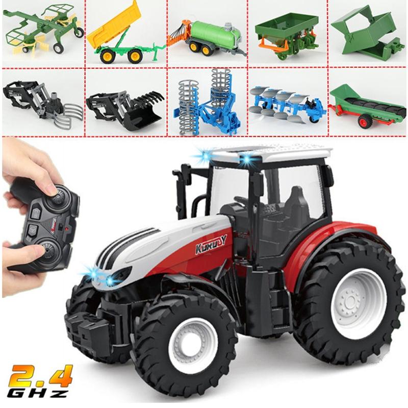 1/24 RC Farmer Traktoranhänger mit LED-Scheinwerfer Bauernhof Spielzeug Set 2,4G Fernbedienung Auto LKW Landwirtschafts-Simulator Kinder Jungen Geschenk