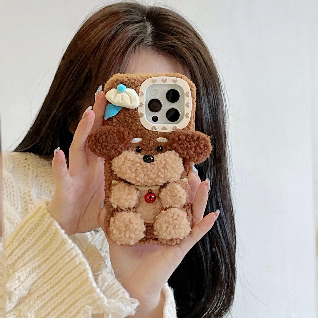 

Cute Plush Brown Dachshund Phone Case, Anti-Fall, Compatible with iPhone 11/13/14 Pro Max/15/16 16 Pro