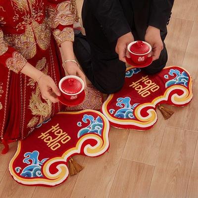 Coussins d'agenouillement Rouge pour Mariage - Ensemble de Couple Nuptial pour la Cérémonie du Thé