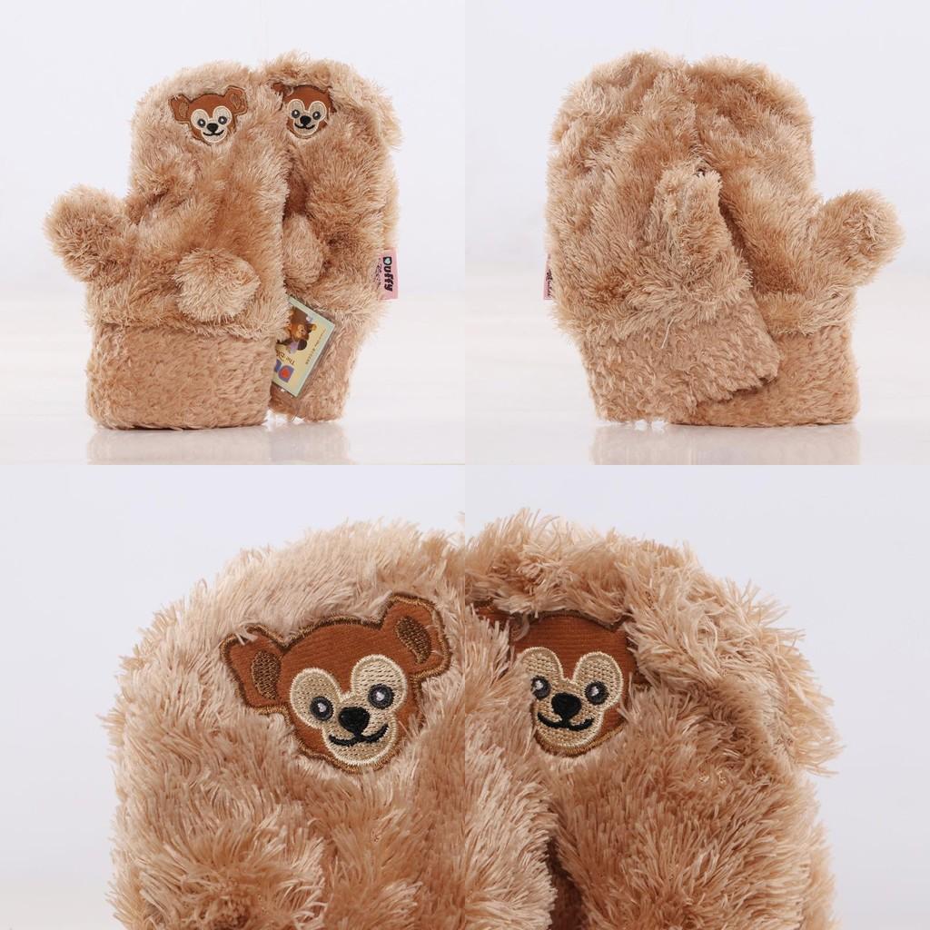 Bear Duffy Cute Embroidered Pattern Plush Thick Warm Women Gloves Winter For