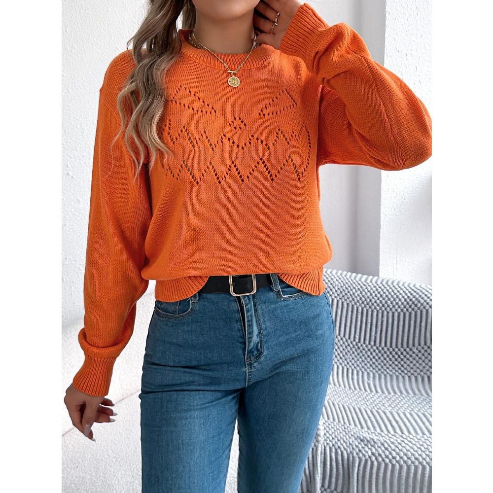 Women's Knitted Sweater - Solid Colour Lace-Up Lantern Sleeve Pullover Halloween Ladies' Top
