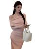 Off-the-shoulder Dress Women's Spring and Summer Waist and Thin Temperament Pleated Skirt French One-word Shoulder Sexy Small Dress Long Dress