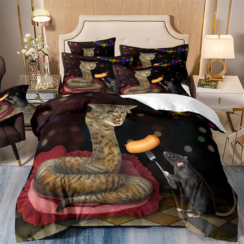 Starry Animals Bedding Set, Cat Duvet Cover Set With Pillowcases, Galaxy Comforter Case, Twin Size Bedding, Animal Cartoon Cat