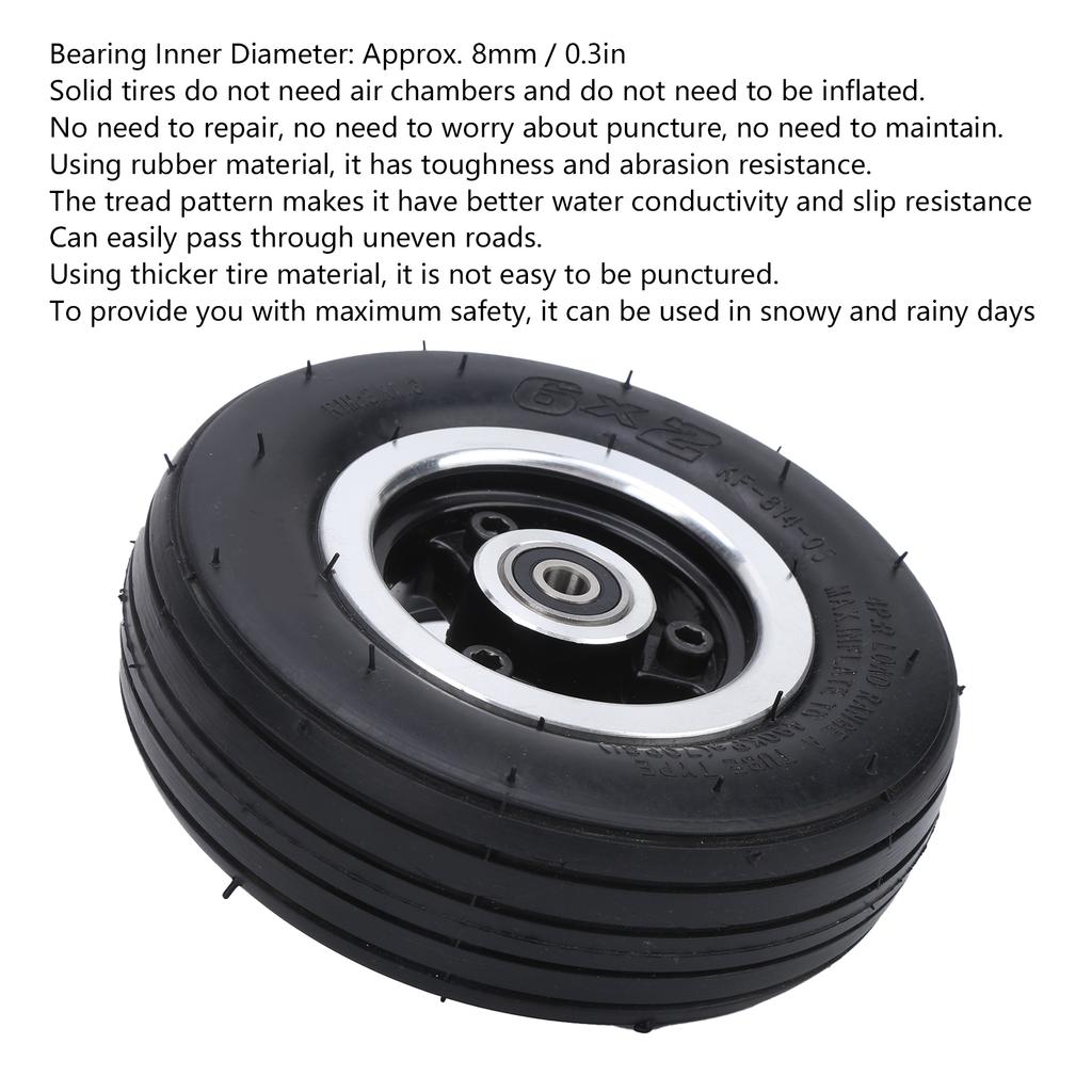 6 Inch Solid Tire 6 X 2 Wheel Rim and Tires Set with Alloy Rims for Electric Scooter Accessories