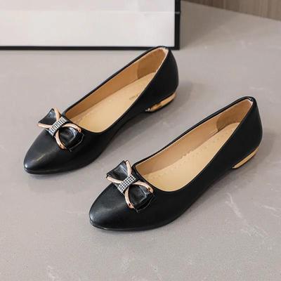 Chaussures simples en cuir pour femmes, décontractées, à bout pointu, printemps et automne, à décolleté bas, à talons bas, à talons épais, en cuir souple, plates pour femmes