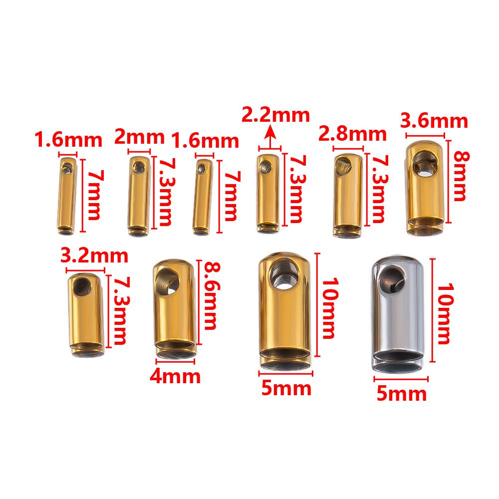 20pcs Stainless Steel Column End Tip Cap Crimp Clasps For DIY End Bead Caps Connector Necklace Leather Cord Jewelry Accessories