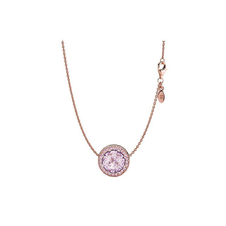 Pandora Lavender Shining Heart 925 Silver Cubic Zirconia Necklace Women necklace ZT574 Box