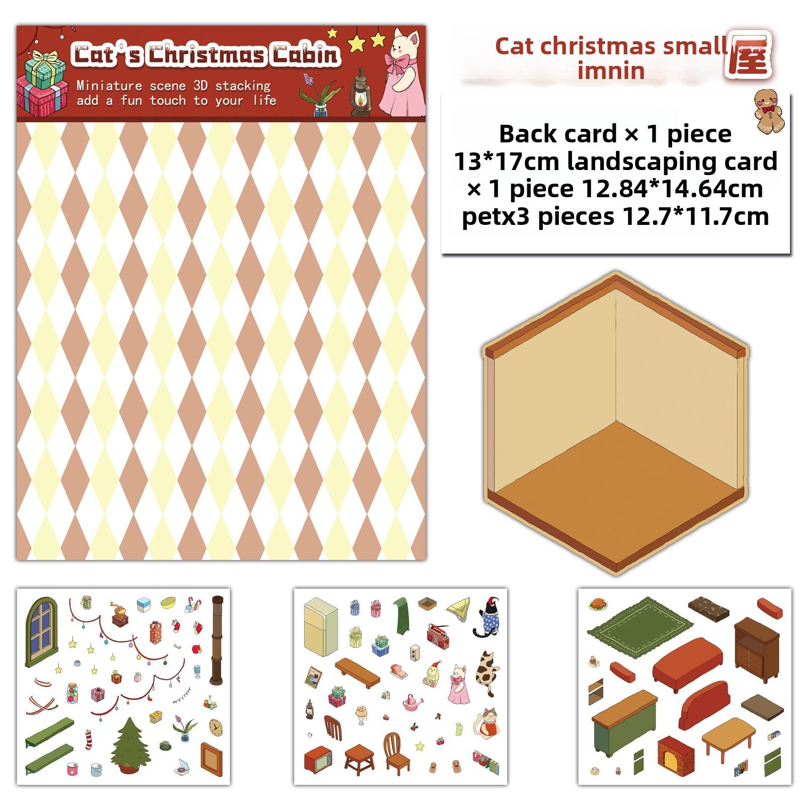 

Cat Christmas House Landscape Stickers, Fun and Stress-relieving Collage Miniature World Scene Stickers
