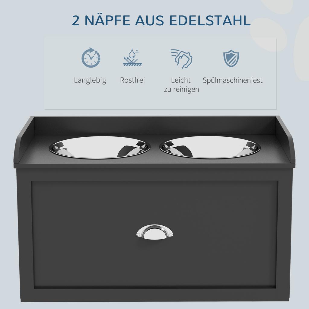 Stainless Steel Raised Dog Bowls, with 21L Storage Drawer for Large Dogs and Cats - Black