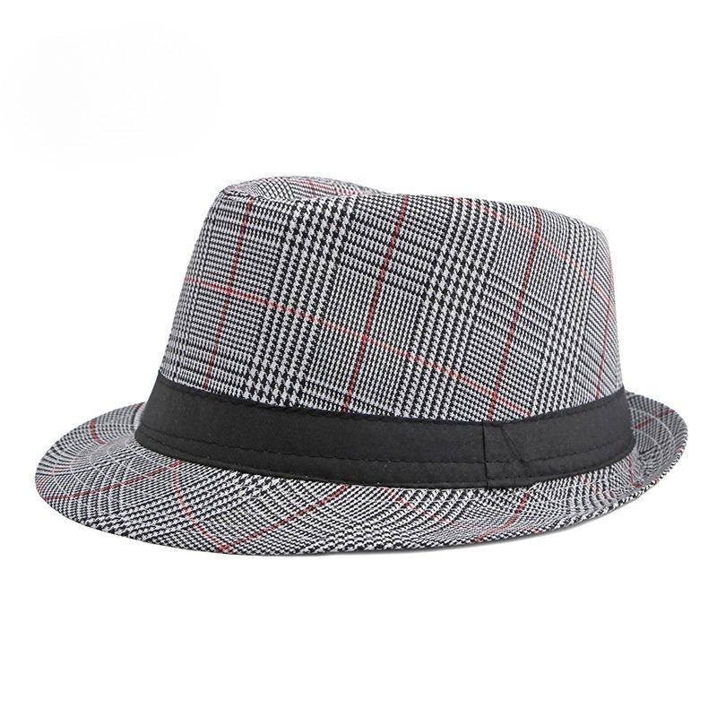 British Style Plaid Fedora Hat for Men Spring Summer Retro Jazz Hat Vintage Gentleman Trilby Cap Sun Protection Casual Beach Hat