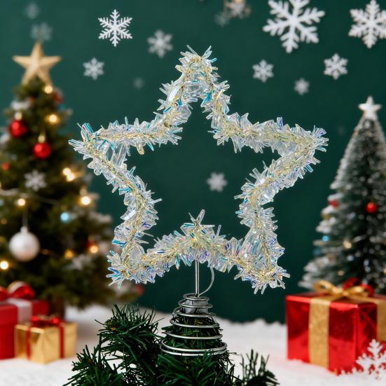 Yousheng Christmas Tree Topper Star Lighted Star Decoration with Spiral Wire Base Xmas Tree Glittery Star for Festive Home Parties Decor