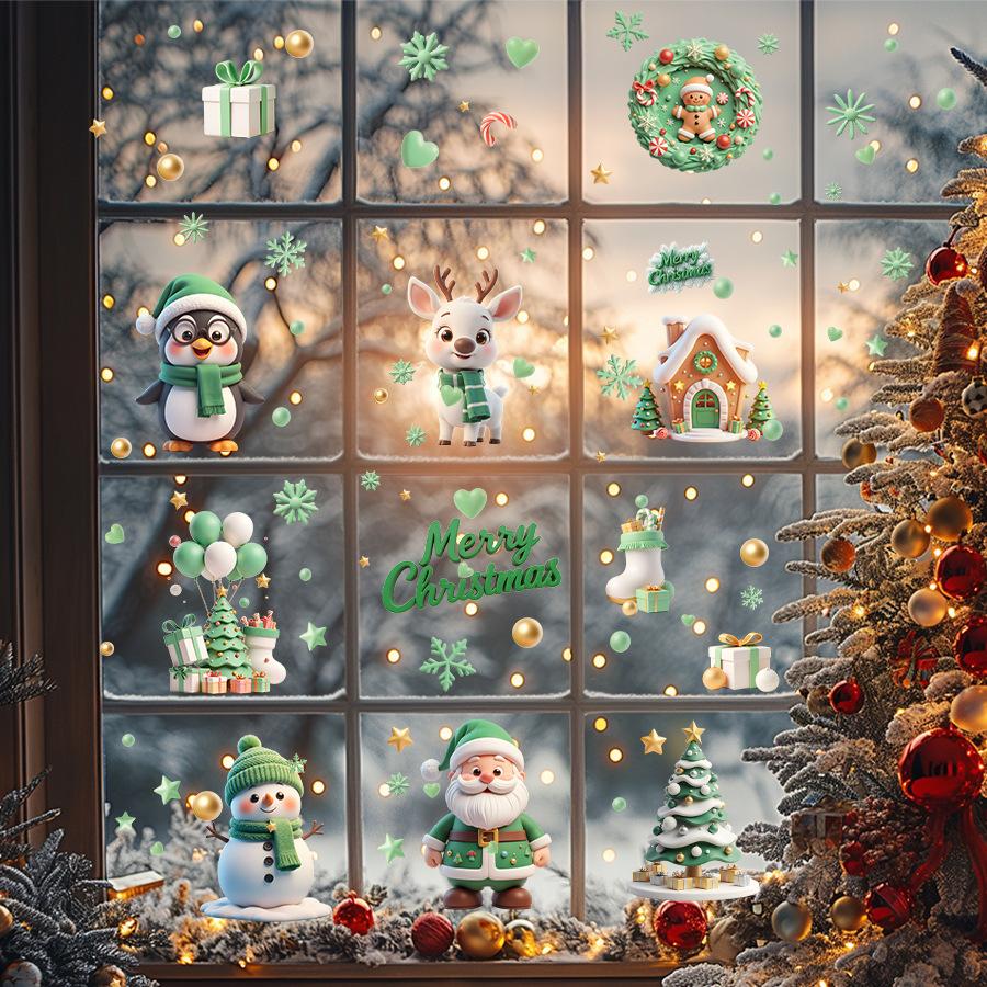 9 Sheets Christmas Window Clings Cute Santa Snowman Reindeer Merry Christmas Glass Stickers Winter Wonderland Window Decals