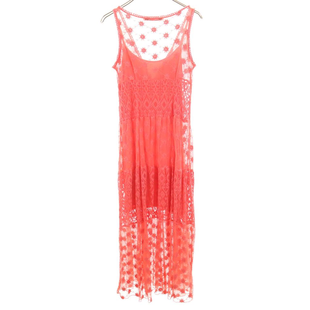 Desigual Lace Embroidery_ No Sleeve Long Dress 38 Pink Women Used