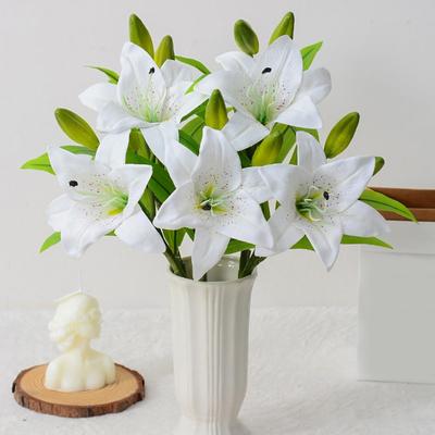Artifical Lily Flower Full Bloom Faux Lily Flower 1 Head 2 Buds Fake Real Touch Lily Branch for Home Party Wedding Decor