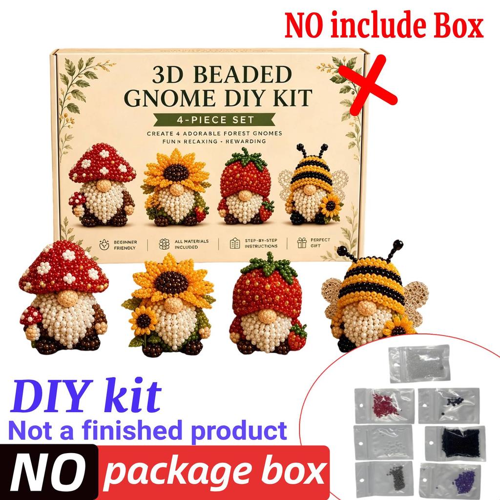 3D Beaded Gnome DIY Beading Craft Material Kit Set DIY Cute Animal Dwarf Bead Craft Set NO/with Box (Not a Finished Product)