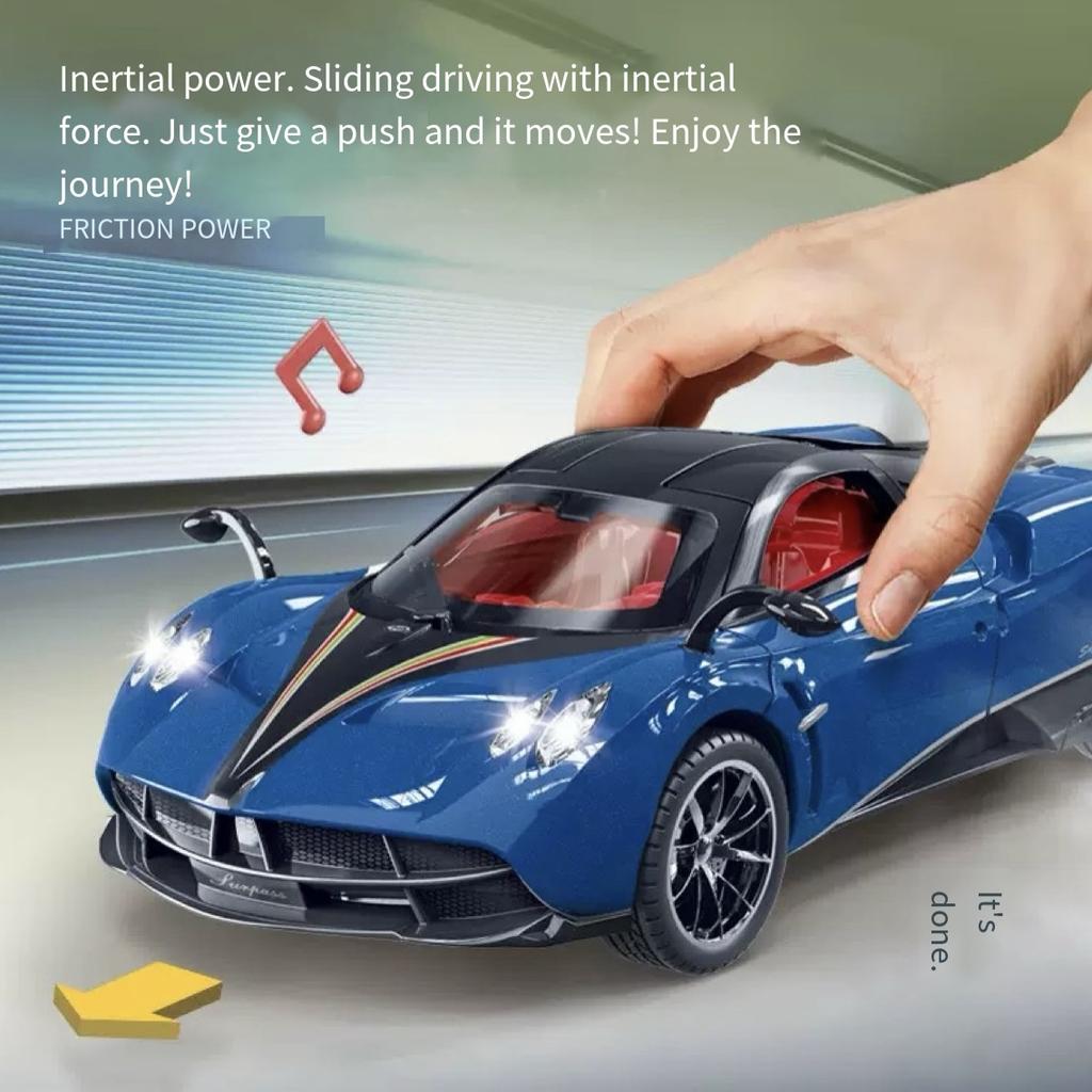 1:32 car spray sports car model with sound and light, manual door opening - ideal gift and fun toy inertia toy light music