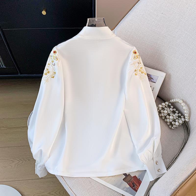 Authentic New Chinese Style Stand Collar Embroidered Shirt with Frog Buttons & Horse Face Skirt - Long Sleeve National Style Top